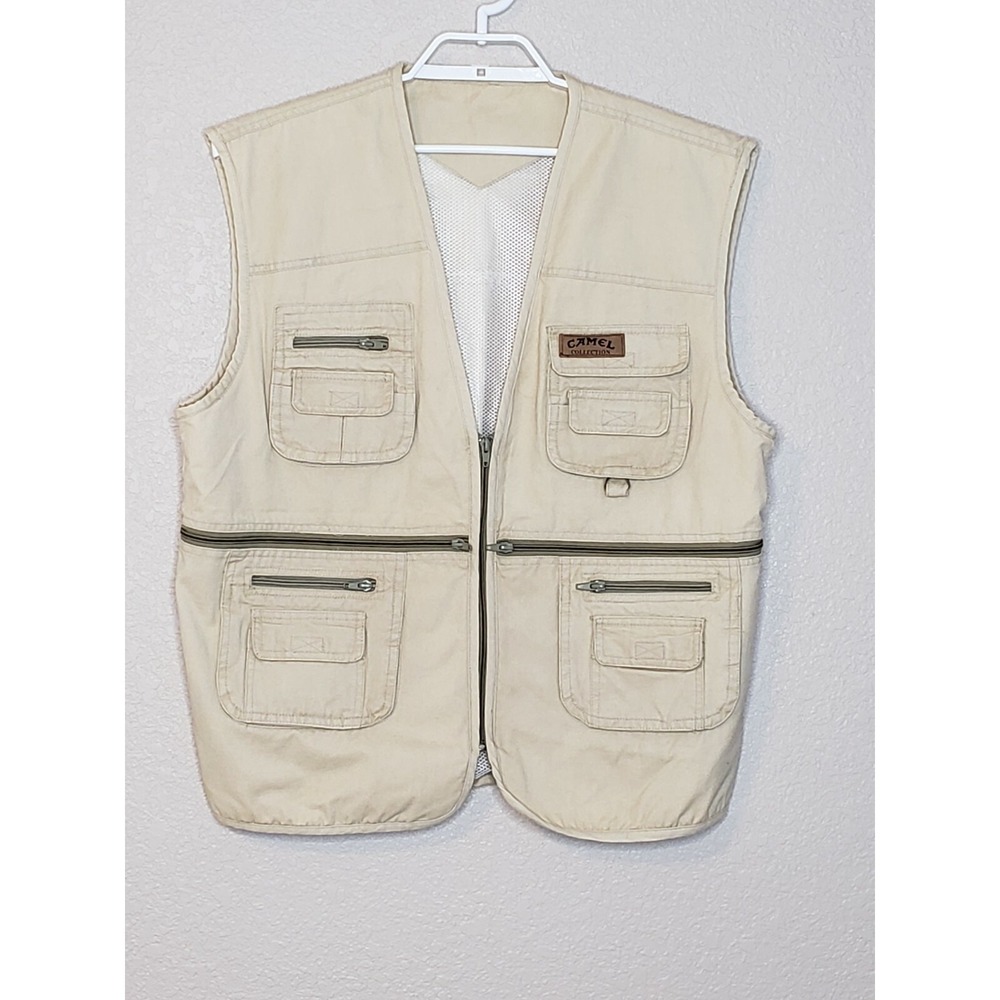 VTG Camel Collection Men's Vest XL Tan Breathable Fishing‎ Vest Extra Pockets